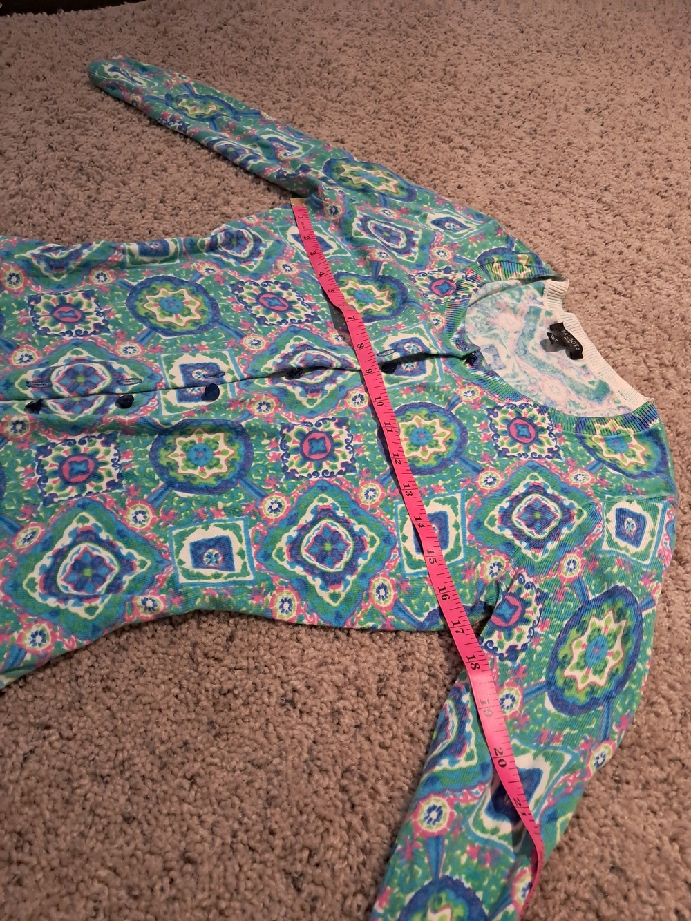 Talbots Green Multi-Pattern 3/4-Sleeve Cardigan In Size P - Picture 7 of 11